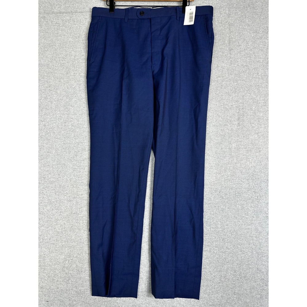 NWT Marzotto Dress Pants Mens 35x30 Blue Super 100s Wool Flat Front Trousers